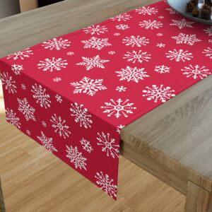 Goldea karácsonyi pamut asztali futó - hópihe mintás tűzpiros alapon 20x120 cm
