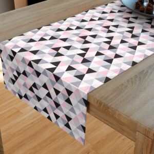 Goldea pamut asztali futó - rózsaszín-szürke háromszögek 20x120 cm