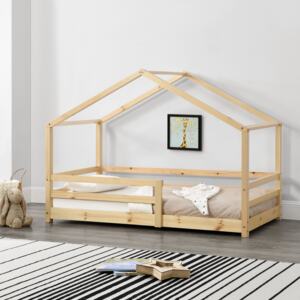 [en.casa]® Gyerekágy ágyráccsal 90x200 cm ház design gyermekágy házikó forma fenyőfa natúr