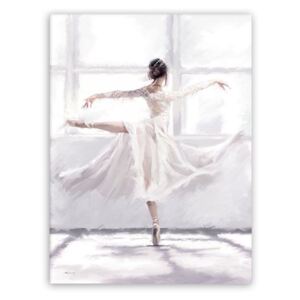 Vászon falikép, fehér ruhás ballerina, 60x80 cm, fehér - OPERA
