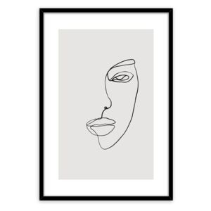 Keretezett falikép, vonalrajz, női arc, 50x70 cm, fekete - MI-FEMME