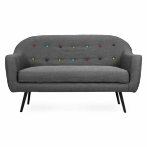 2 üléses skandináv szürke kanapé, színes gombokkal - DANDY