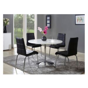 Modern magasfényű étkező asztal króm lábbal, kerek, fehér - SEIA
