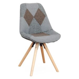 Modern szürke rombusz patchwork mintás szék, bükk lábbal - GRISO