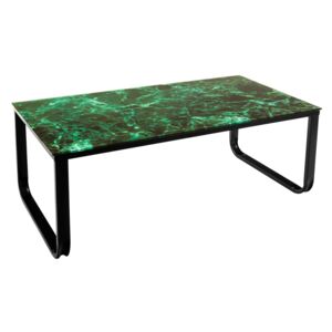 Üveg dohányzóasztal, zöld márvány mintával, fekete - MARBRE
