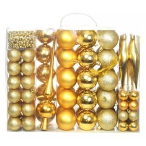 113 darabos aranyszínű karácsonyi gömb készlet 6 cm