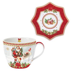 Karácsonyi porcelán csésze aljjal - díszdobozos - Vintage Christmas