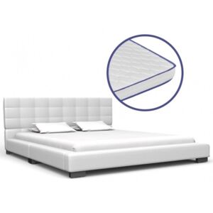 Fehér műbőr ágy memóriahabos matraccal 140 x 200 cm