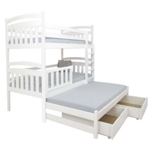 FA PETRA 1 emeletes ágy 200x90 tároló fiókkal és pótággyal Szín: Fehér