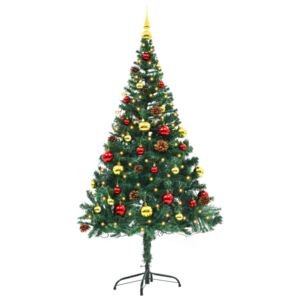 Zöld műfenyő karácsonyfa díszekkel és LED fényekkel 150 cm