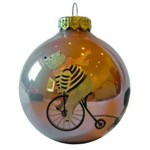 Bicikliző maci kislánnyal opál flieder 8cm - Karácsonyfadísz