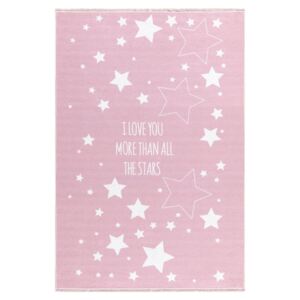 Gyerek szőnyeg LOVE YOU STARS - rózsaszín/fehér 100 x 160 cm