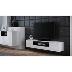 MEBLINE Wall Mounted TV Cabinet VIVA 1 White / White Gloss + Black