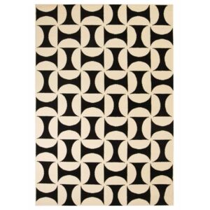 Bézs/fekete modern szőnyeg geometrikus mintával 80 x 150 cm