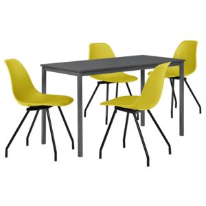 [en.casa]® Étkezőgarnitúra étkezőasztal 4 székkel 120 x 60 cm design konyhai asztal szürke/sárga Liverpool