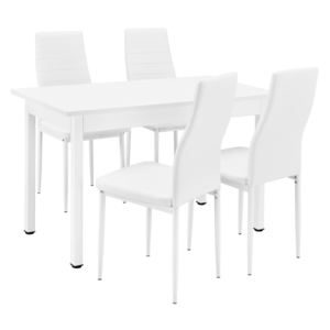 [en.casa]® Étkezőasztal 4 műbőr szék 120 x 60 cm design konyhai asztal étkezőszék fehér Turku