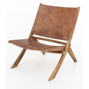 Rana összecsukható teakfa szék, marhabőr üléssel - WOOX LIVING