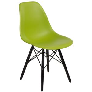 P016W PP szék zöld - fekete fa lábakkal