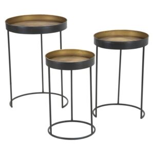 Egymásba rakható kerek asztalka szett, körkörös, 3 db, fekete-réz - MATHYS