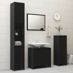 VidaXL 3 részes fekete forgácslap fürdőszobai bútorszett