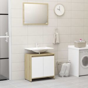 VidaXL fehér és sonoma-tölgy színű forgácslap fürdőszobai bútorszett
