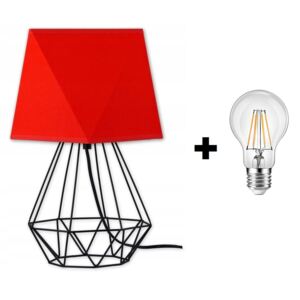 Glimex Diamond asztali/éjjeli lámpa piros 1x E27 + ajándék LED izzó