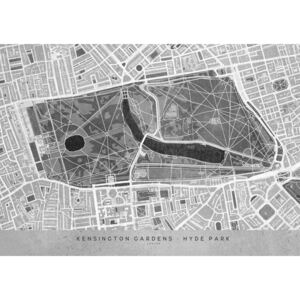 Gray vintage map of Kensington Garden London Térképe, Blursbyai