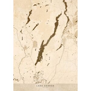 Sepia vintage map of Lake George Térképe, Blursbyai