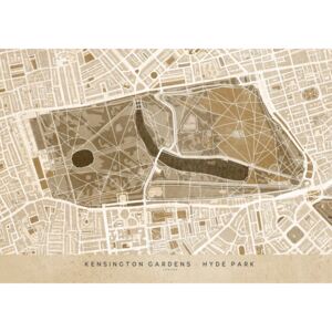 Sepia vintage map of Kensington Garden London Térképe, Blursbyai