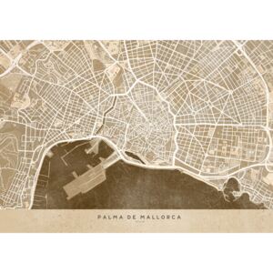 Sepia vintage map of Palma de Mallorca Térképe, Blursbyai