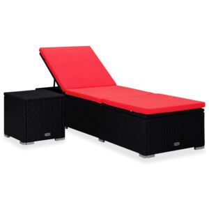 VidaXL piros polyrattan napozóágy párnával és teázóasztallal