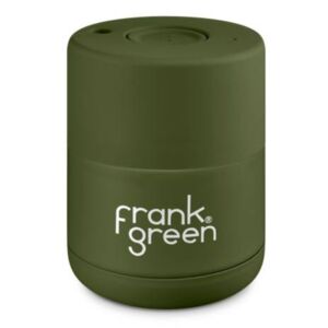 Ceramic Cup khaki kávés utazó bögre, nyomógombos kupakkal, oliva zöld, 175ml, kerámia-rozsdamentes acél