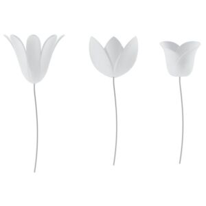 BLOOMER faldekoráció, tulipán virág alakú, 9db-os szett, 3 különböző virágzó formával, fehér, ABS