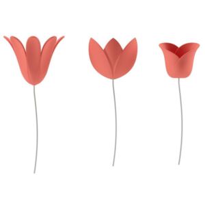 BLOOMER faldekoráció, tulipán virág alakú, 9db-os szett, 3 különböző virágzó formával, korall, ABS