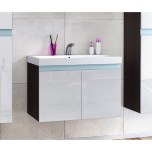 SIMBA fürdőszobaszekrény mosdó alá, 80x50x40 cm, fekete/magasfényű fehér