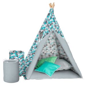 AKUKU | Luxus sátorok | Gyermek luxus sátor felszereléssel Teepee Akuku türkiz-szürke | Kék |