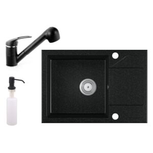Gránit Mosogató EOS Adria + kihúzható Shower csaptelep + adagoló - fekete