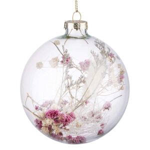 HANG ON üveggömb karácsonyfadísz, szárított virággal Ø10cm