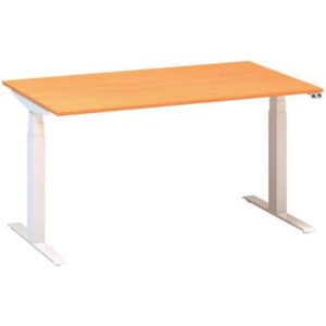 Alfa Office Alfa Up állítható magasságú irodai asztal fehér lábazattal, 140 x 80 x 61,5-127,5 cm, bükk Bavaria mintázat%