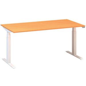 Alfa Office Alfa Up állítható magasságú irodai asztal fehér lábazattal, 160 x 80 x 61,5-127,5 cm, bükk Bavaria mintázat%