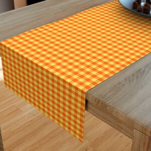 Goldea kanafas pamut asztali futó - kicsi sárga-narancssérga kockás 20x120 cm