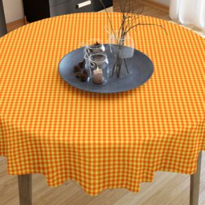 Goldea kanafas pamut asztalterítő - kicsi sárga-narancssérga kockás - kör alakú Ø 60 cm