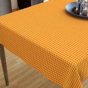 Goldea kanafas pamut asztalterítő - kicsi sárga-narancssérga kockás 140 x 200 cm