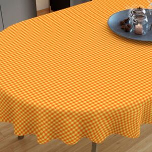 Goldea kanafas pamut asztalterítő - kicsi sárga-narancssérga kockás - ovális 140 x 200 cm