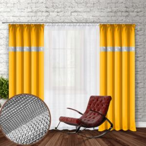 Függöny szalaggal és cirkonokkal 140x250 cm sárga