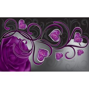 Vászonkép: Szívek és rózsák (lila) - 75x100 cm