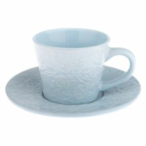 Kerámi csésze és csészealj kék virág, 220 ml