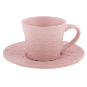 Kerámi csésze és csészealj rózsaszín virág, 220 ml