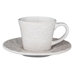 Kerámi csésze és csészealj fehér virág, 220 ml
