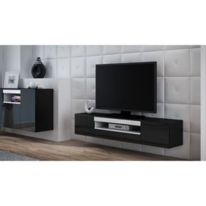 MEBLINE Wall Mounted TV Cabinet VIVA 2 Black / Black Gloss + White